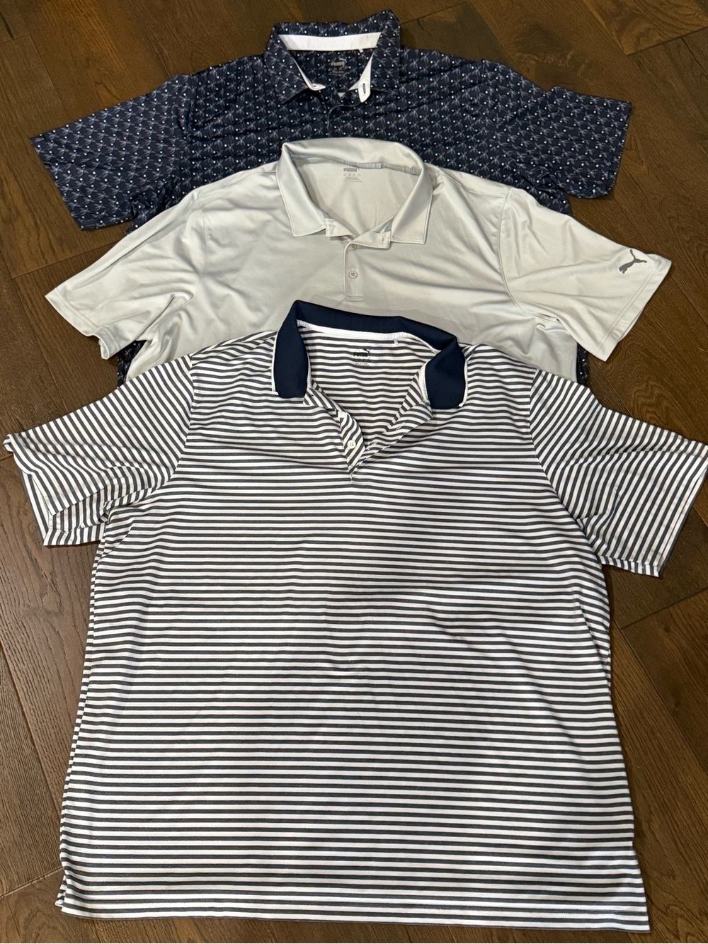 Puma Men's Polo Bundle - Navy, Light Gray, White with Navy Stripe
